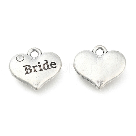 Wedding Theme Antique Silver Tone Tibetan Style Heart with Bride Rhinestone Charms LS-TIBEP-N005-12E-1