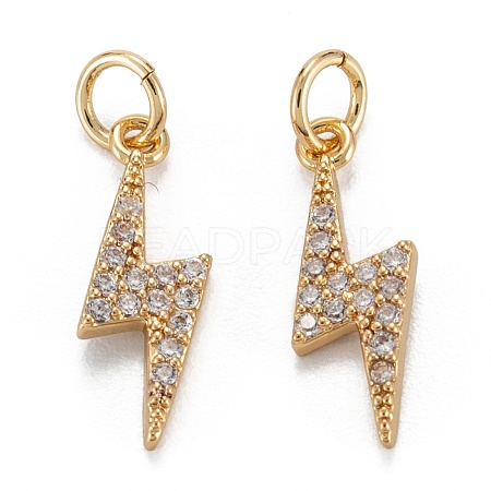 Brass Clear Cubic Zirconia Charms ZIRC-C024-14G-1