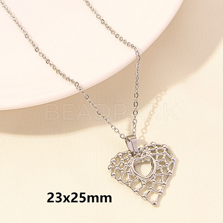 304 Stainless Steel Heart Pendant Necklaces for Men and Women FS-WG1B83F-01-1