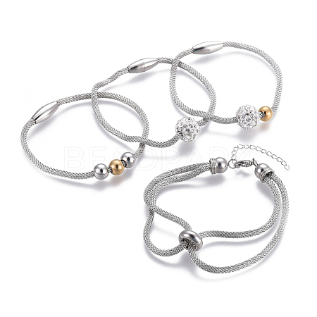 304 Stainless Steel Mesh Chain Bracelets BJEW-O173-01-1