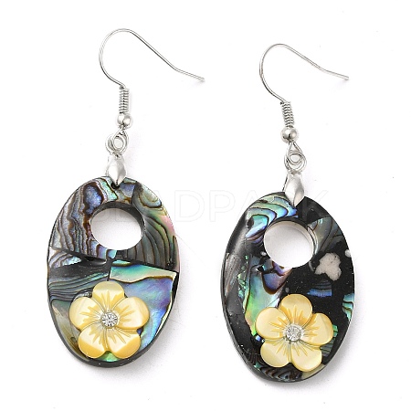 Natural Paua Shell & White Shell Flower Dangle Earrings EJEW-E289-01P-03-1