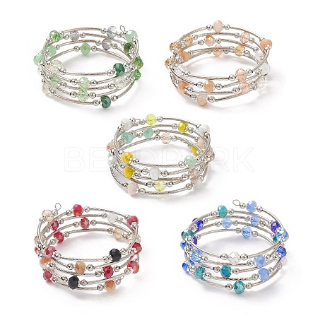 Glass Beads Five Loops Wrap Bracelets BJEW-JB09056-1