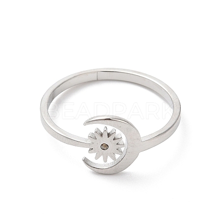 Non-Tarnish 304 Stainless Steel Moon & Sun Open Cuff Ring for Women RJEW-K245-33P-1