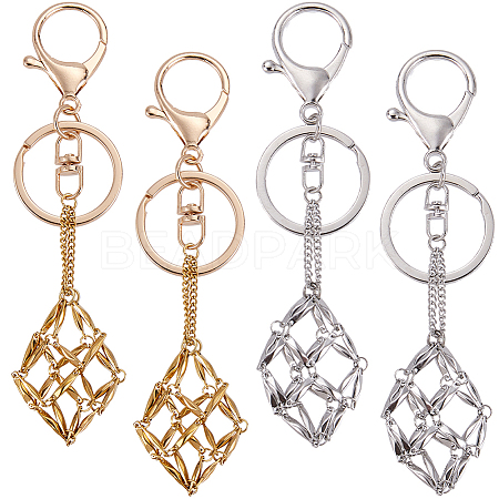 4Pcs 2 Colors 304 Stainless Steel Braided Macrame Pouch Empty Stone Holder for Keychain KEYC-SC0001-33-1