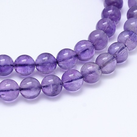 Natural Amethyst Round Bead Strands G-M212-6mm-03A-1