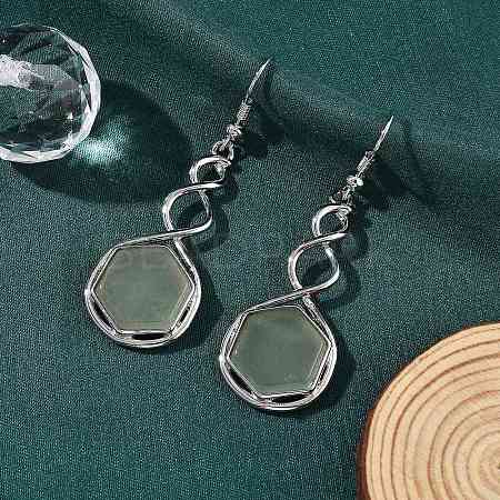 Hexagon Natural Green Aventurine Dangle Earrings EJEW-K298-01P-03-1
