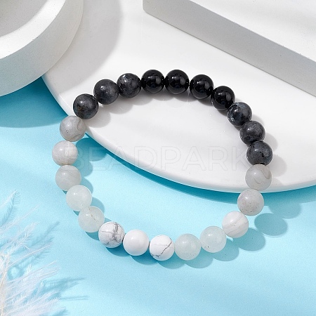 Natural Howlite & Black Onyx & Agate & Larvikite & Quartz Crystal Beaded Stretch Bracelets for Women BJEW-TA00554-1