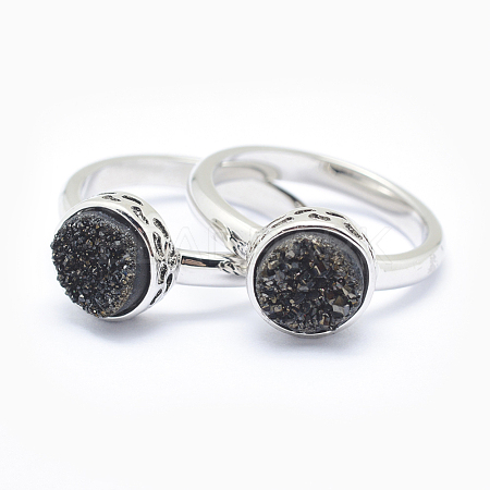 Electroplate Natural Druzy Agate Crystal Finger Rings RJEW-I054-03P-RS-1
