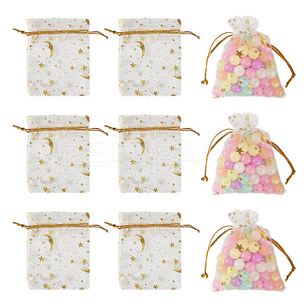 30Pcs Gold Stamping Moon Star Organza Drawstring Gift Bags ABAG-TA0002-21A-1