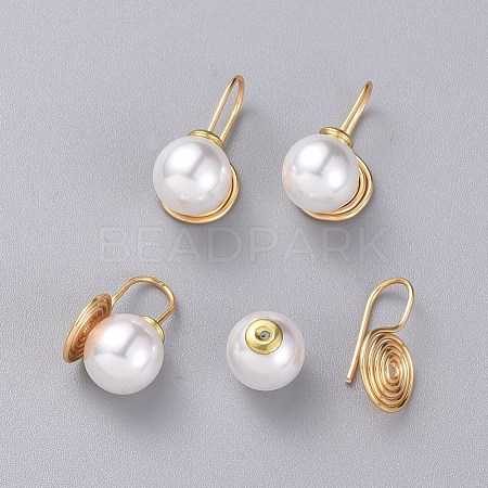 Brass Vortex Dangle Earrings with Acrylic Pearl Ear Nuts EJEW-JE03927-1