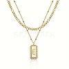 Brass Micro Pave Clear Cubic Zirconia Rectangle with Initial Pendant Double Layer Necklaces for Women FS-WG478B5-05-1