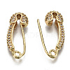 Brass Micro Pave Clear Cubic Zirconia Safety Pin Earrings EJEW-S208-116-NF-2