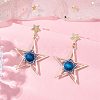 Natural Tiger Eye Star Dangle Stud Earrings EJEW-MZ00356-1