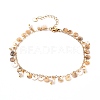 Natural Akoya Shell Flat Round Charm Anklets AJEW-AN00351-1