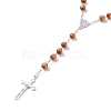 Religious Prayer Pine Wood Beaded Lariat Necklace BJEW-O140-04P-2