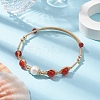 Natural Carnelian Round Beaded Cuff Bangle BJEW-JB10113-03-2