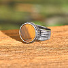 304 Stainless Steel with Natural Tiger Eye Finger Rings for Men FS-WGE1297-01-4