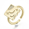 Brass Micro Pave Clear Cubic Zirconia Cuff Rings RJEW-S045-026G-NR-1