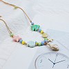 Ceramics Starfish Fish & Resin Shell Shape Pendant Adjustable Cotton Cord Necklaces for Women LS-NJEW-Z100-01B-G-1