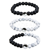 FIBLOOM 3Pcs 3 Styles Natural Howlite & Frosted Black Stone Beaded Stretch Bracelets Set BJEW-FI0001-21-1