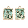 Brass Enamel & Natural Pearl Rectangle with Flower Pendants KK-K351-51G-04-1