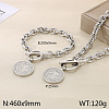 Flat Round with Saint Benedict 304 Stainless Steel Pendant Necklaces & Charm Bracelets Sets FS-WG2A73C-01-1