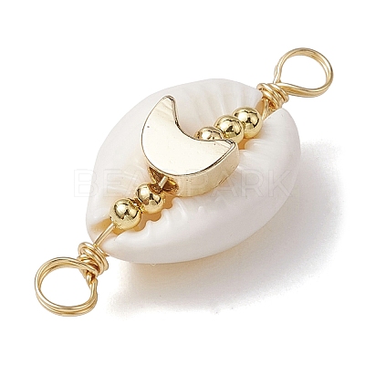 Natural Cowrie Shell Copper Wire Wrapped Shell Shape Connector Charms PALLOY-JF02939-01-1