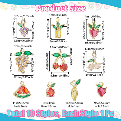 10Pcs 10 Styles Brass Pave Cubic Zirconia Pendants KK-NB0004-13-1