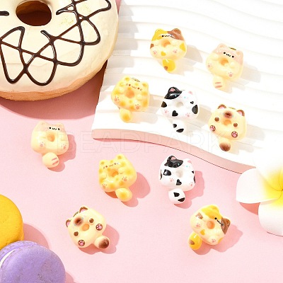 10Pcs 5 Colors Cartoon Cat-shape Doughnut Resin Lapel Pin Backs JEWB-CJ0003-07-1
