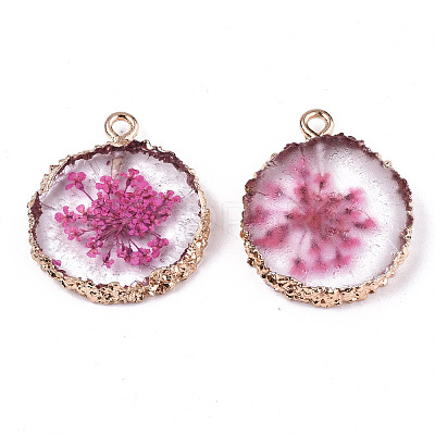 Transparent Clear Epoxy Resin & Dried Flower Pendants RESI-S383-075-C03-1