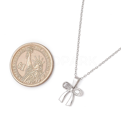 Brass Pave Clear Cubic Zirconia Bowknot Pendant 304 Stainless Steel Cable Chain Necklaces for Women NJEW-JN05357-1