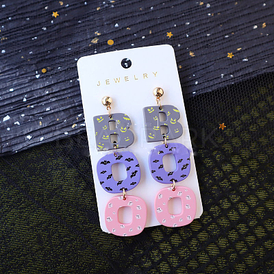 Halloween BOO Word Acrylic Dangle Stud Earrings FS-WG95590-02-1