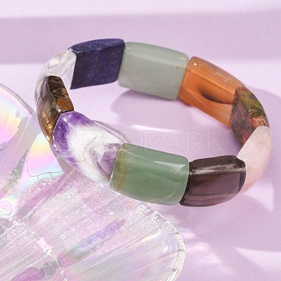 Rectangle Natural Mixed Stone Beaded Stretch Bracelets for Women Men GG-CBA9ACE-C12-1