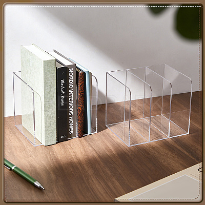 2Pcs 3-Slot Desktop Acrylic Magazine Racks Bookends ODIS-WA0001-17-1
