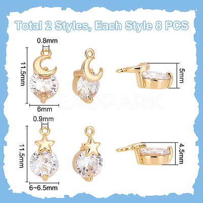 16Pcs 2 Styles Brass Micro Pave Cubic Zirconia Charms KK-UN0005-33-1