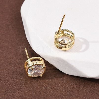 Brass Micro Pave Clear Cubic Zirconia Stud Earrings EJEW-C174-02H-G-1