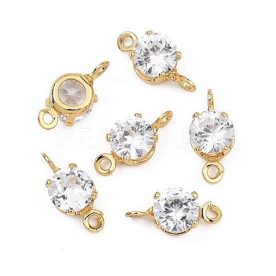 SHEGRACE Brass Pave Cubic Zirconia Flat Round Connector Charms XGRQ2O098-435A-G-1