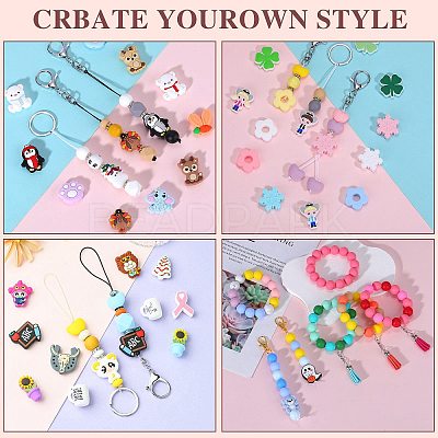 80Pcs 4 Style Round Silicone Focal Beads SIL-SZ0001-22A-1