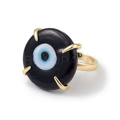 Lampwork Evil Eye Open Cuff Ring RJEW-C051-01G-1
