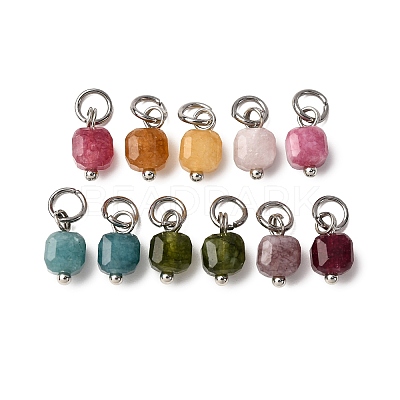 Natural Colorful Tourmaline Faceted Table Cut Cube Charms X-PALLOY-JF04482-02-1