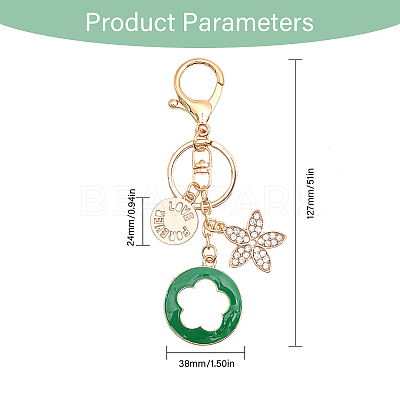 4Pcs 4 Colors Rhinestone Enamel Flower Pendant Keychain with AlloyCharm KEYC-GL0001-08-1