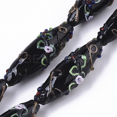 Handmade Gold Sand Lampwork Beads Strands LAMP-T007-02H-1