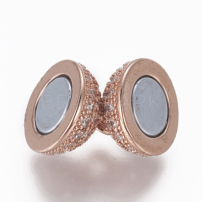 Brass Micro Pave Cubic Zirconia Magnetic Clasps with Loops ZIRC-L082-C-01-RG-1