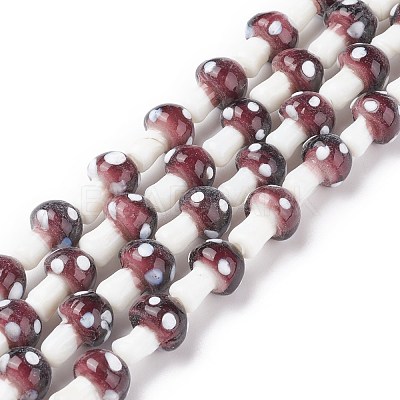 Mushroom Handmade Lampwork Beads Strands X-LAMP-R116-10-1