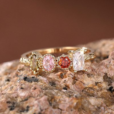 Oval & Horse Eye & Rectangle Brass with Colorful Cubic Zirconia Finger Rings FS-WGD0B16-02-1