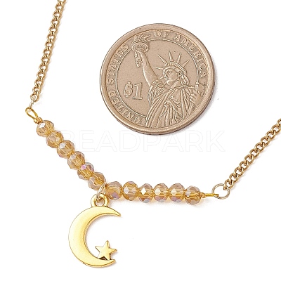 Electroplate Glass Faceted Rondelle Beaded Alloy Pendant 304 Stainless Steel Curb Chain Necklaces for Women NJEW-JN05764-02-1