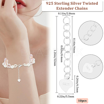 10Pcs 925 Sterling Silver Curb Chains Extender STER-BBC0006-12-1