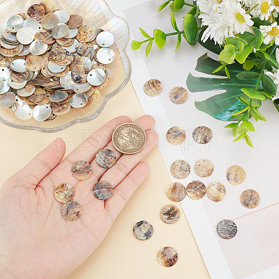 400Pcs Shell Flat Round Charms BSHE-GO0001-02-1