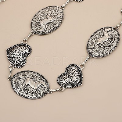 Alloy Ethnic-style Oval Horse and Heart Link Chain Belts for Women FS-WG752C3-01-1