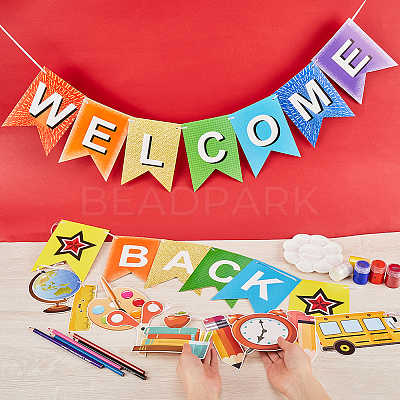 2 Sets 2 Styles Welcome Come Back & School Supplies Paper Banners DIY-CP0009-68-1